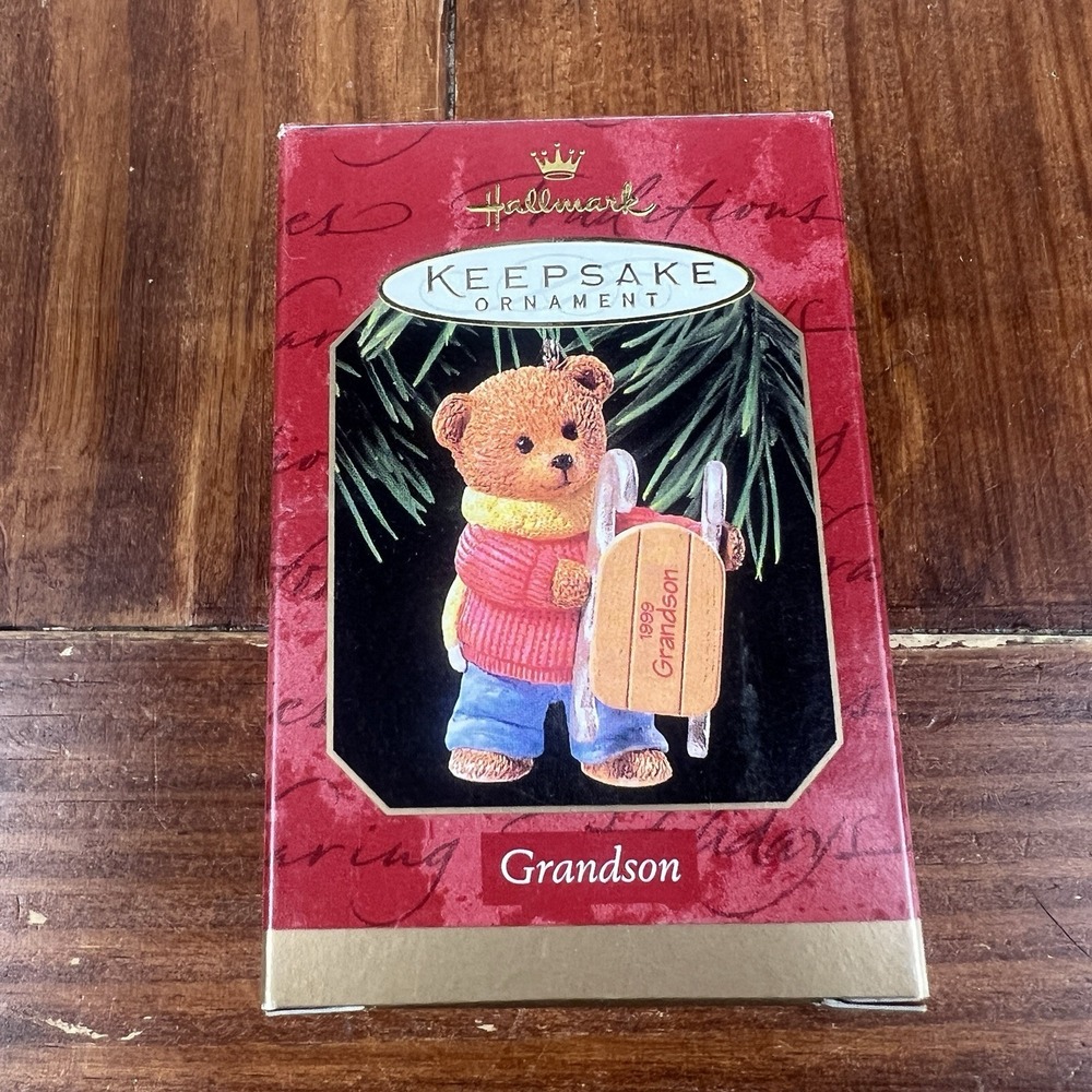 1999 Hallmark Keepsake Grandson Teddy Bear Sled Ornament Ed Seale QX6737